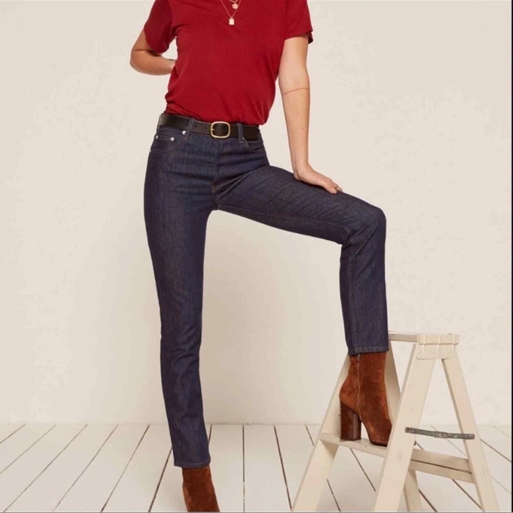 Reformation Dark Blue Straight Leg Jeans